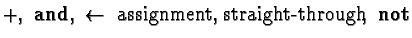 $+,\ \mathbf{and},\ \leftarrow\ \text{assignment,
straight-through},\ {\bf not}$