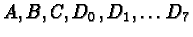 $A, B, C, D_0, D_1, \ldots D_7$